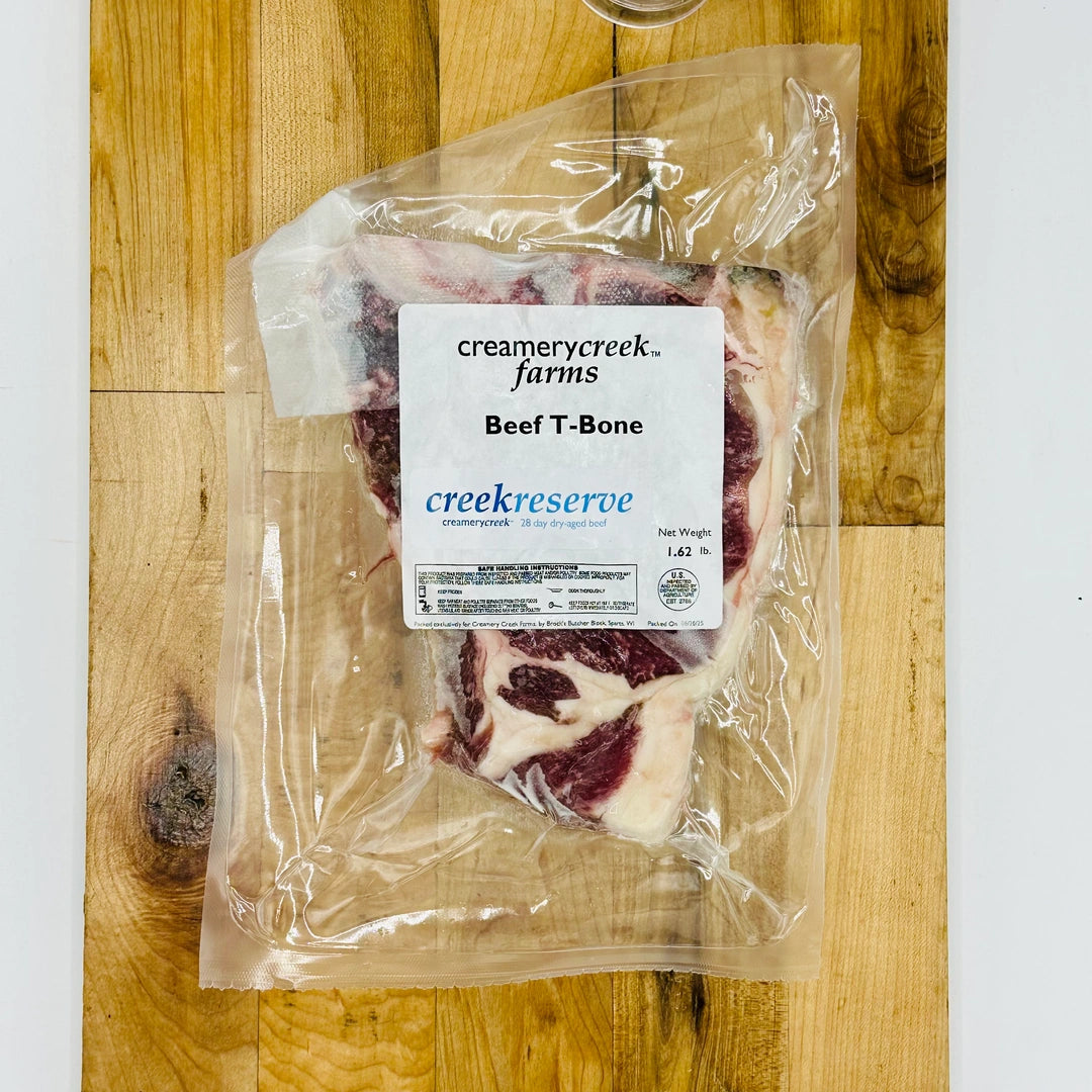 CreekReserve Tbone steak on a cutting board