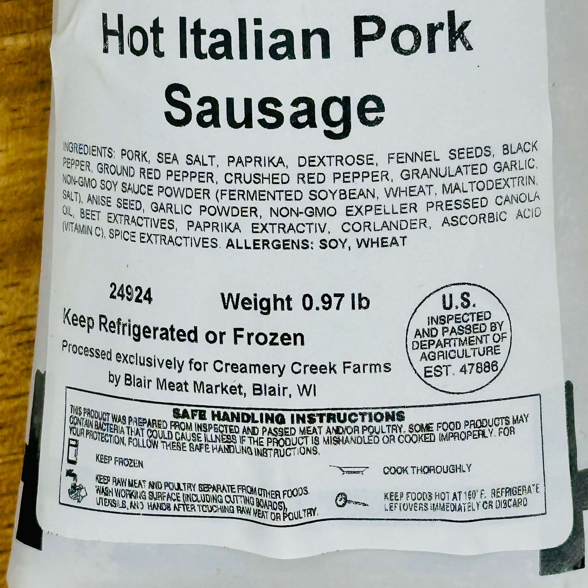 Duroc Pork Hot Italian Sausage - Creamery Creek Farms