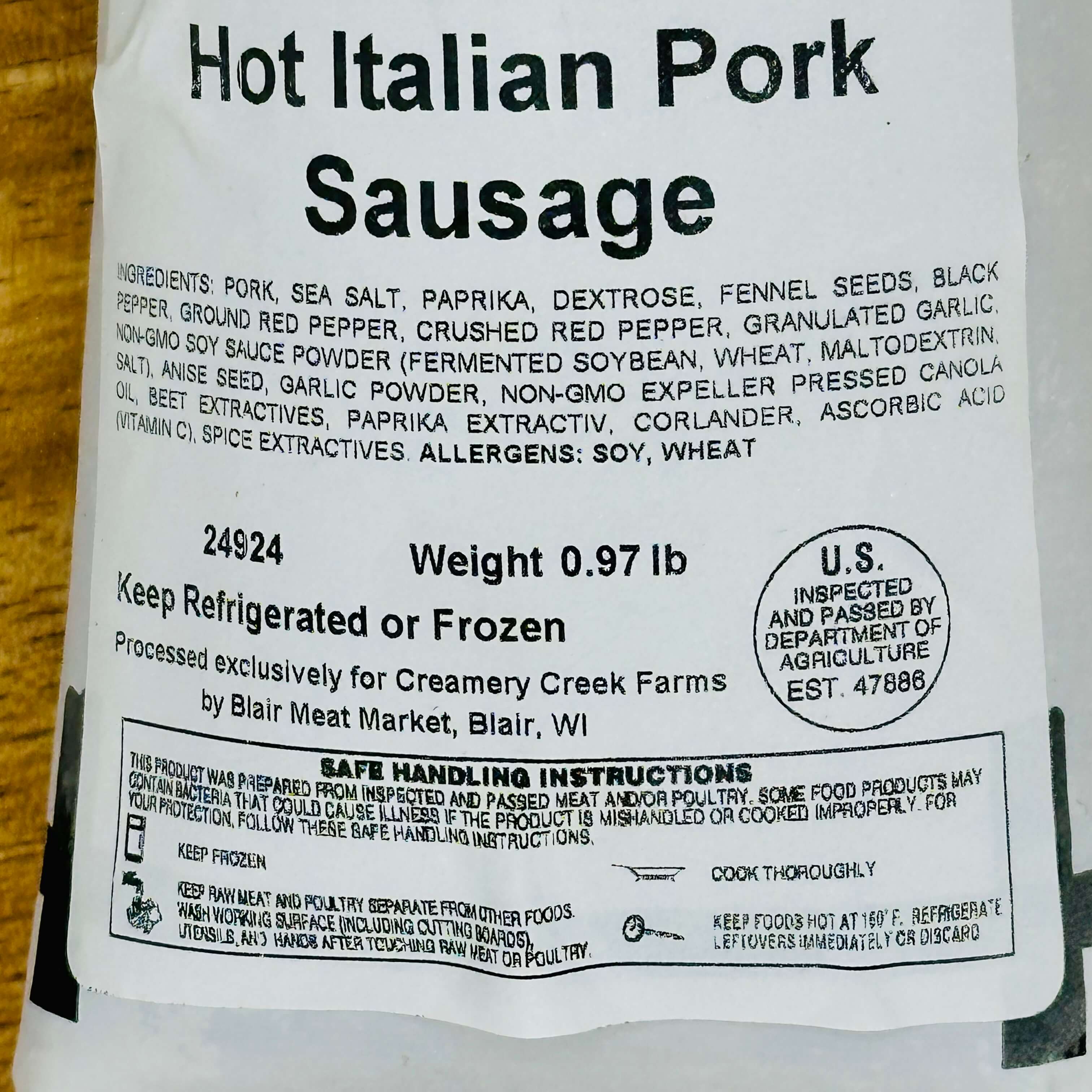 Duroc Pork Hot Italian Sausage - Creamery Creek Farms