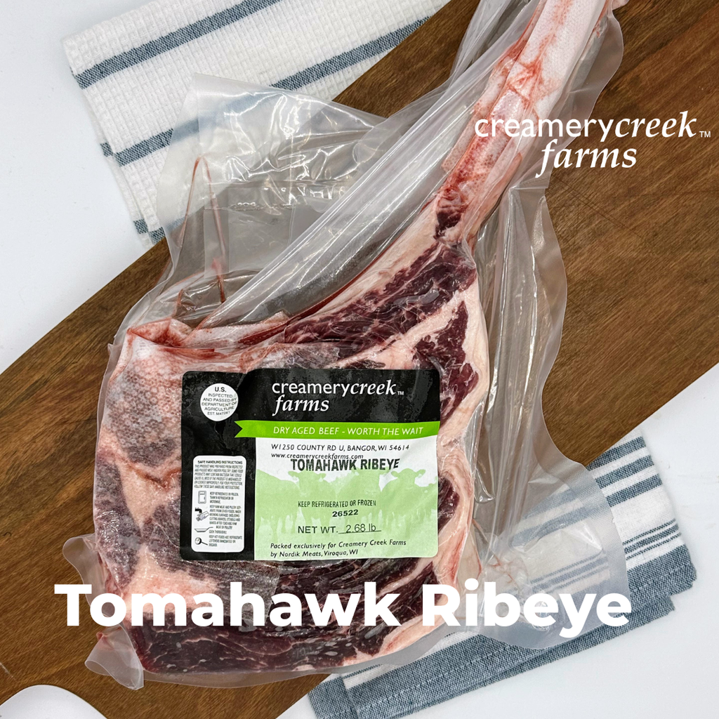 Creamery Creek Farms Tomahawk Ribeye, its a serious steak