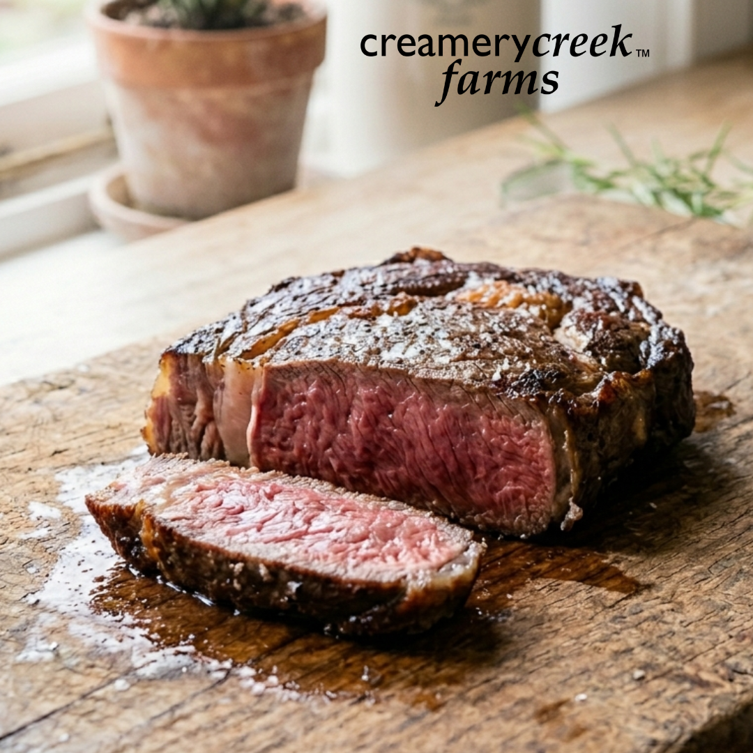 Medium Rare Ribeye at Creamery Creek