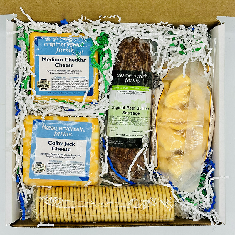 dry aged meat and Wisconsin cheese gift box with crackers