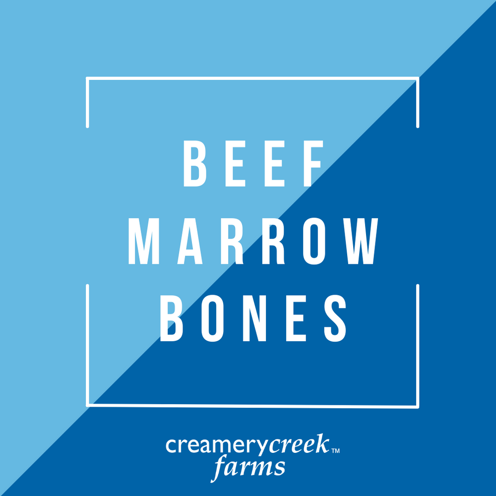 blue beef marrow bone graphic with creamery creek farms logo
