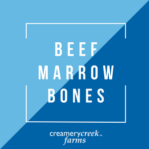 blue beef marrow bone graphic with creamery creek farms logo