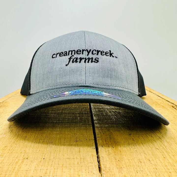 Gray and black cap with &