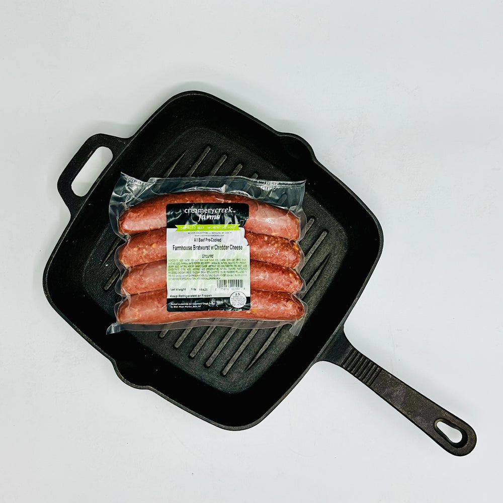 Smoked Farmhouse Brats with Cheese Label Side Up