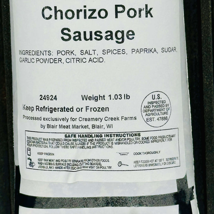 creamery creek chorizo label ingredients