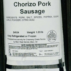 creamery creek chorizo label ingredients