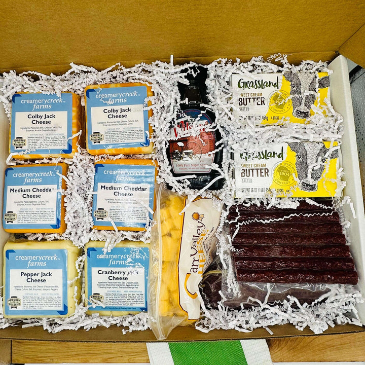 Little Drummer Boy Gift Box - Snack Sticks, Butter, Cheese, Curds, Syrup and MORE - Creamery Creek Farms