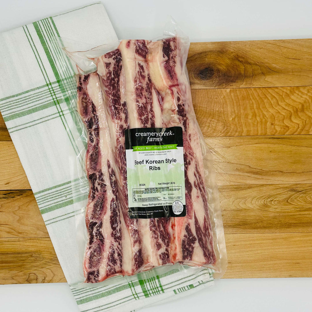 Dry Aged Beef Short Ribs - Thin Cut Korean Style - Creamery Creek Farms