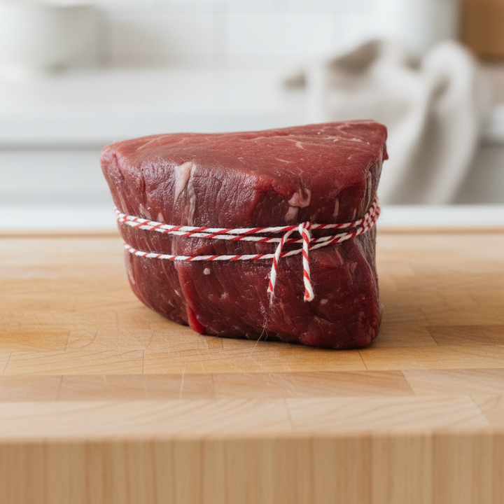 tied up raw beef tenderloin filet mignon before cooking