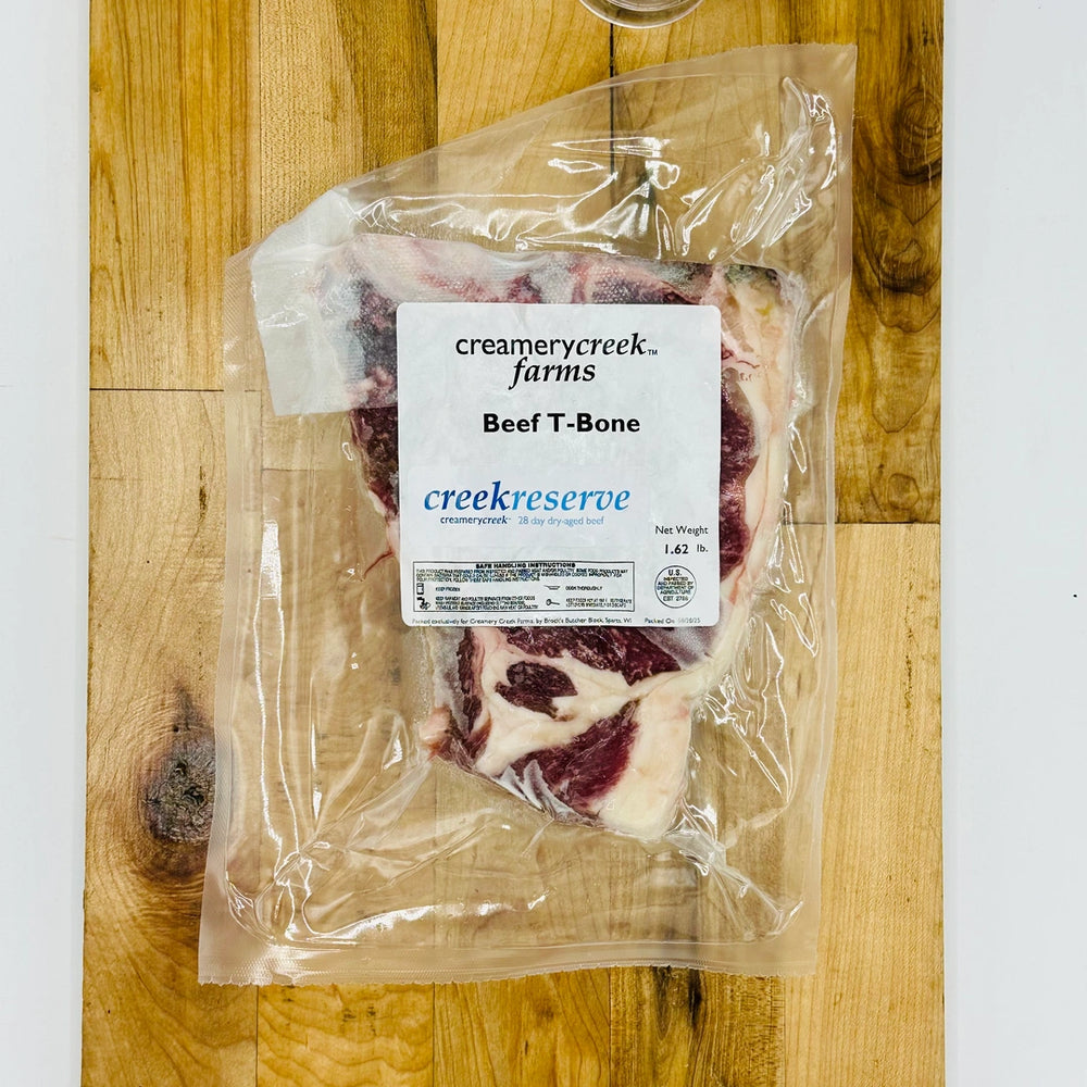 CreekReserve Tbone steak on a cutting board