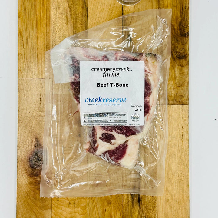 CreekReserve Tbone steak on a cutting board