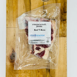 CreekReserve Tbone steak on a cutting board