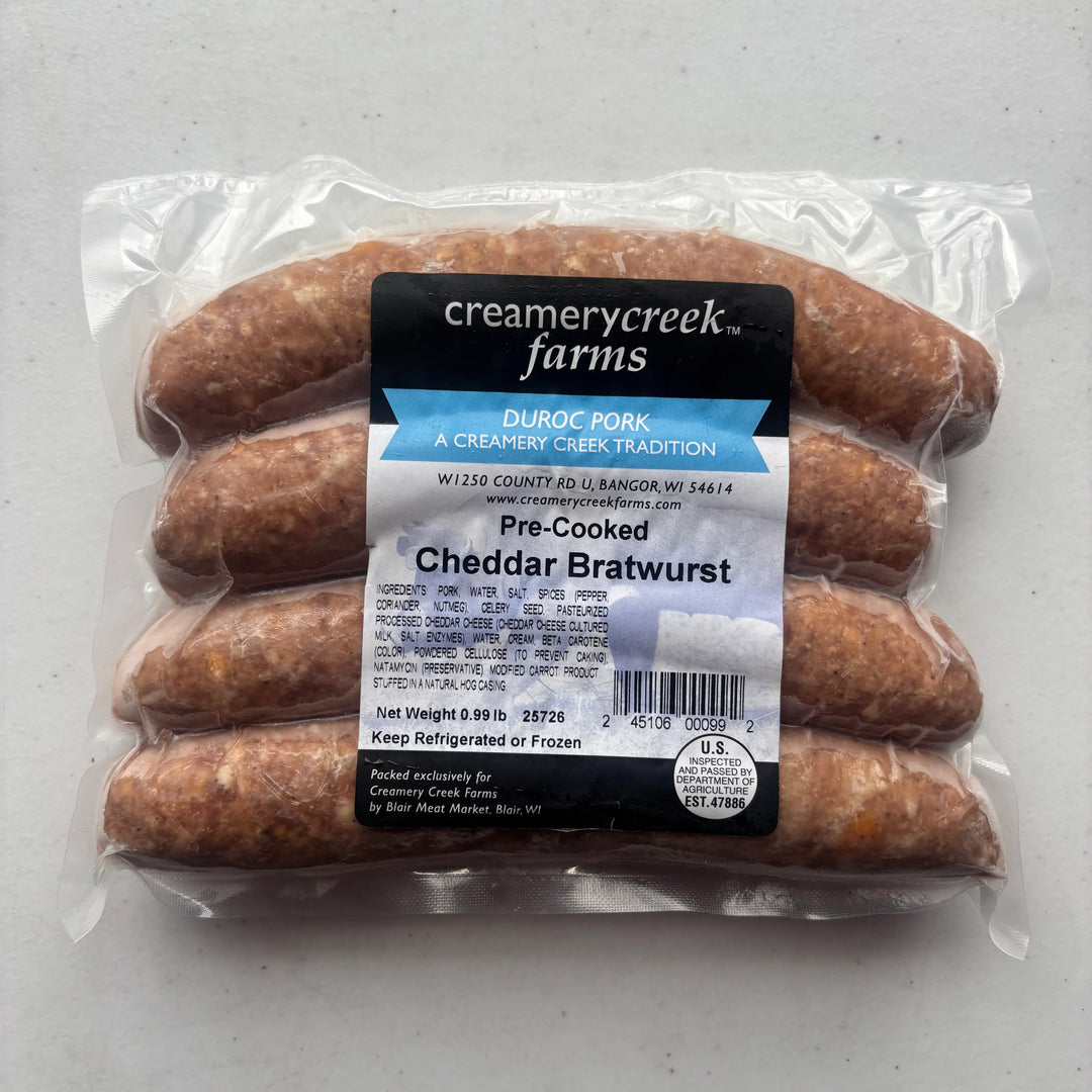 Precooked cheddar pork brats