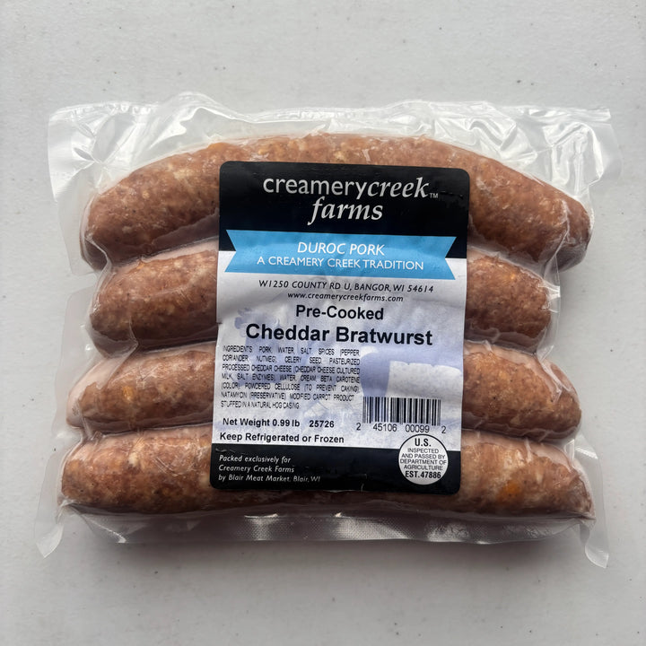Precooked cheddar pork brats