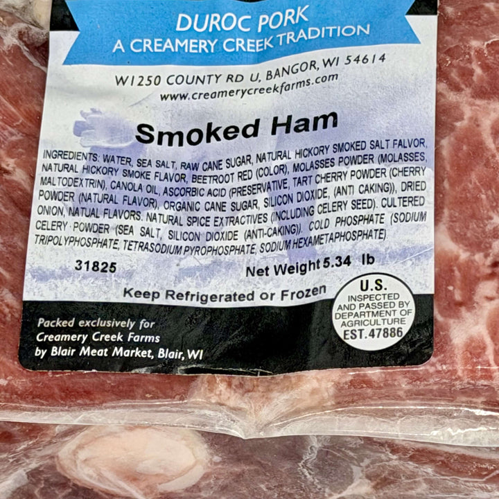 smoked ham label at creamery creek farms
